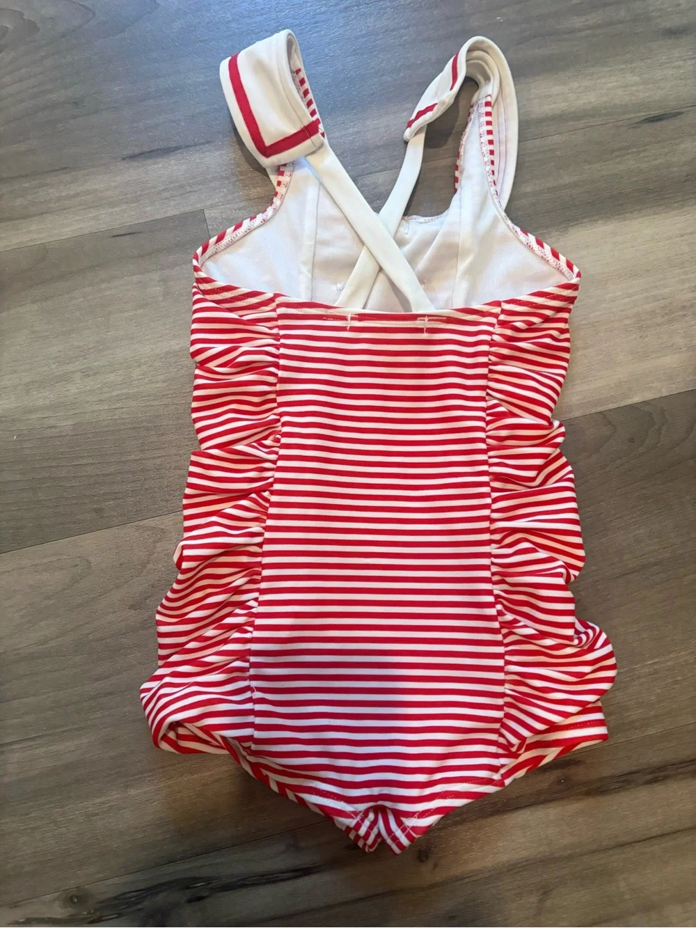 Janie and Jack Red and White Striped Girls' One-Piece Swimsuit with Cap